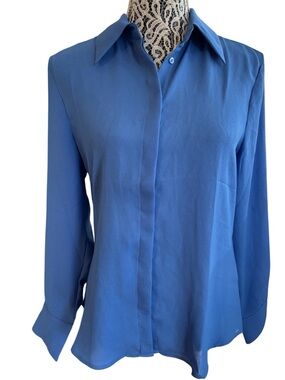 Mango Classic Blue Button-Front Women's Blouse